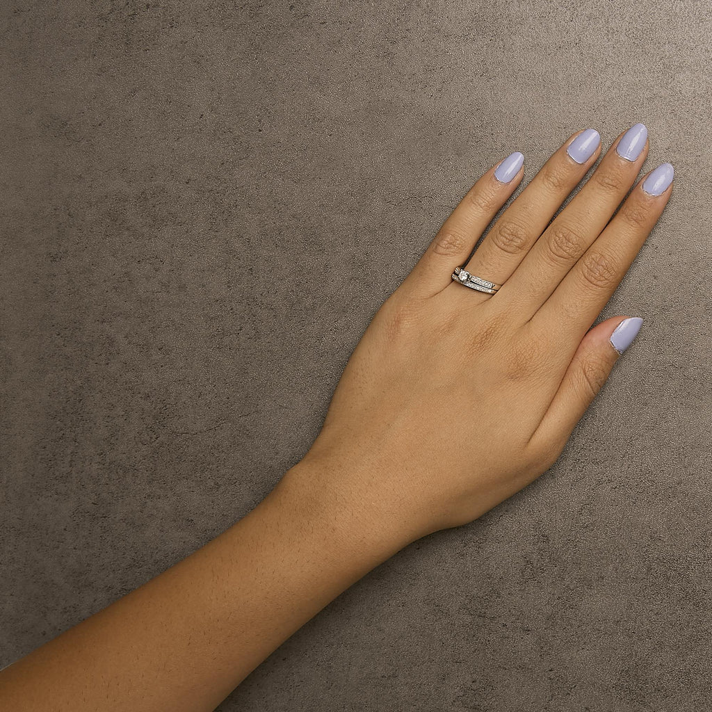 .925 Sterling Silver 1/3 Cttw Diamond Classic Engagement Ring Bridal Set with Milgrain (I-J Color, I3 Clarity)-2