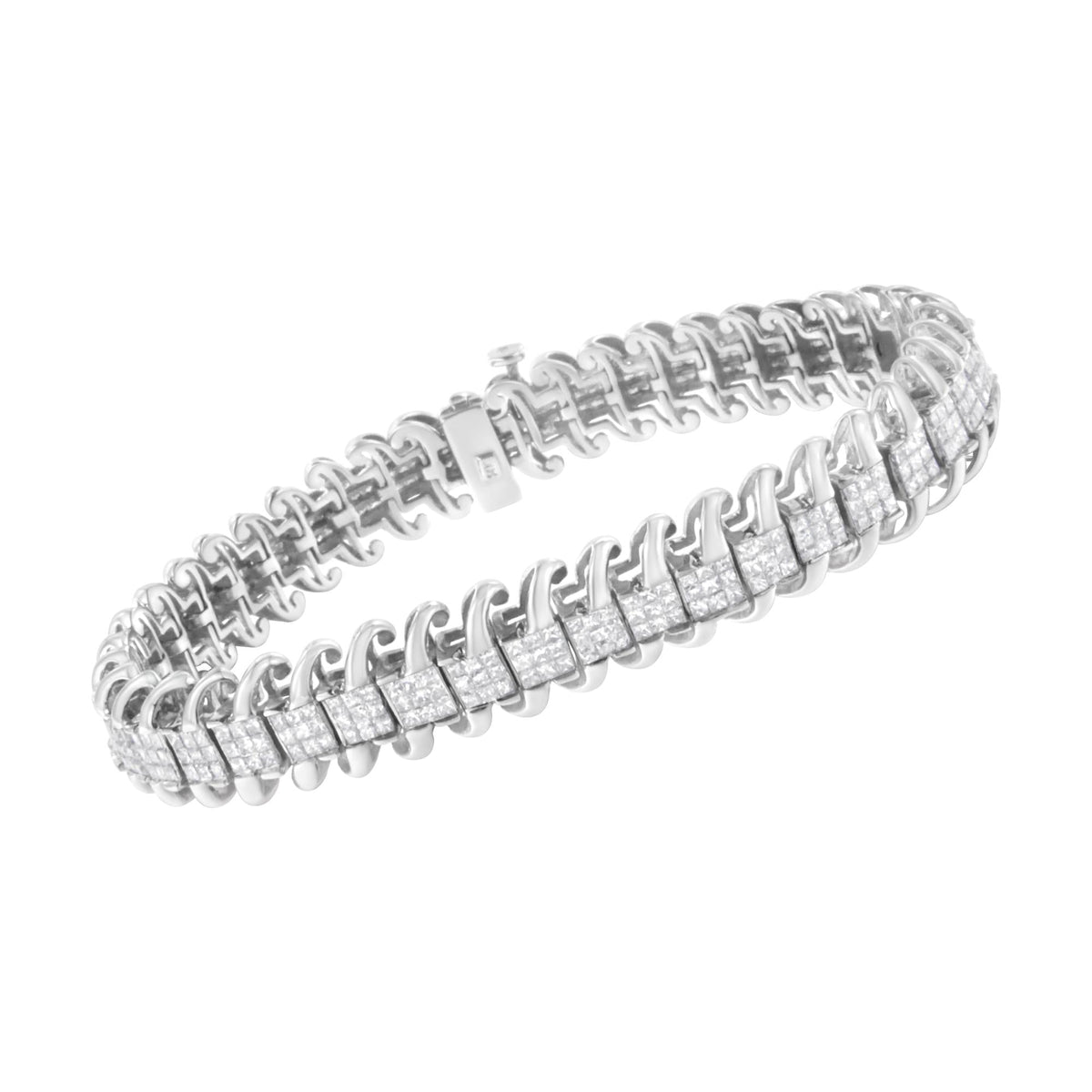 14K White Gold 5.0 Cttw Princess Cut Diamond 7" Invisible Set Wavy S-Link Tennis Bracelet (G-H Color, SI1-SI2 Clarity)-3