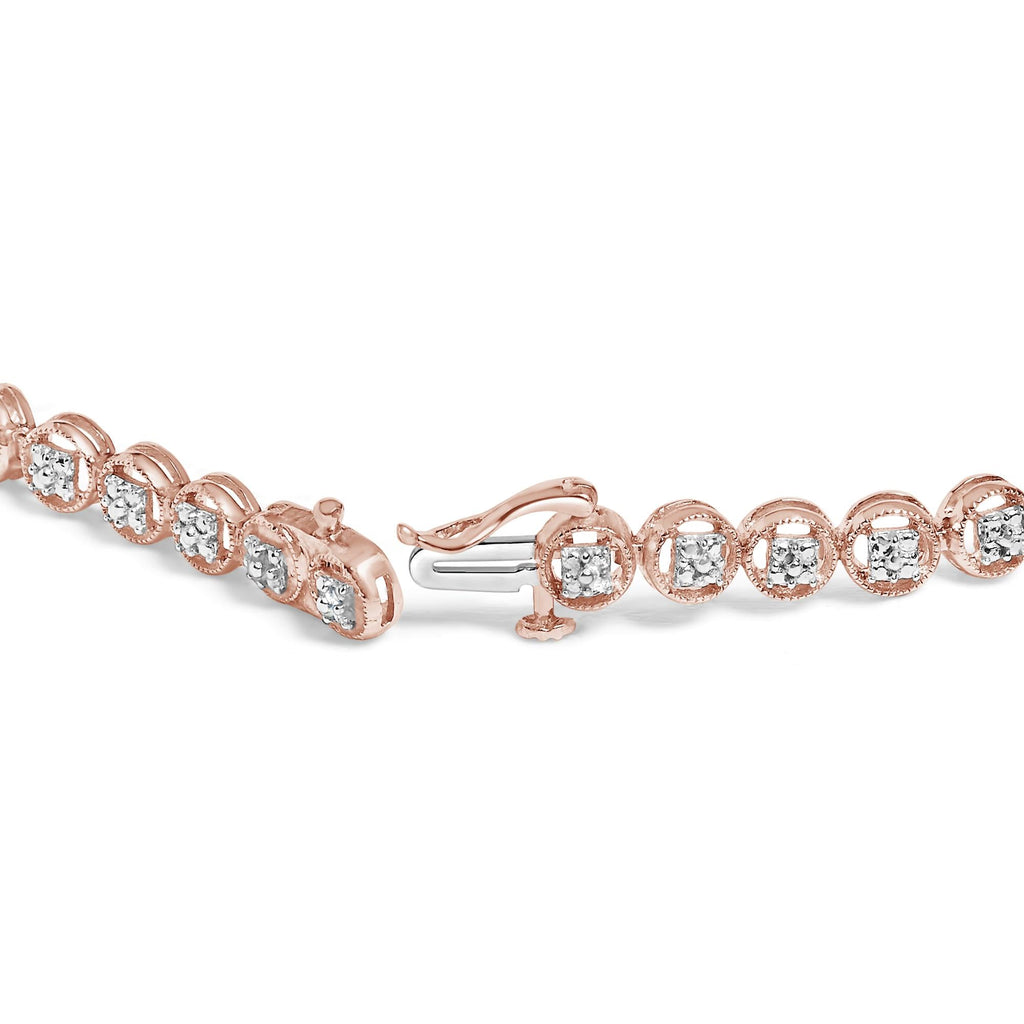 .925 Sterling Silver 1/10 Cttw Diamond Open Circle Beaded Wheel Link Tennis Bracelet (I-J Color, I3 Clarity) - 7.25"-3