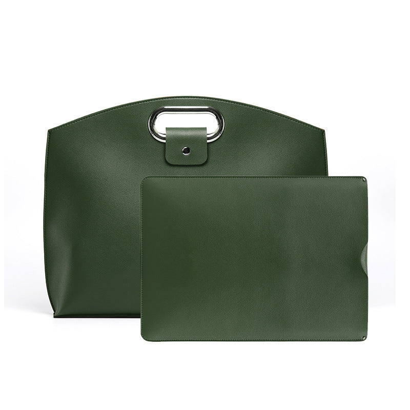 NNEDSZ Green Elegant PU Leather Laptop Handbag & Sleeve - Protective and Stylish Laptop Case with Adjustable Strap for 15.6-inch Laptops